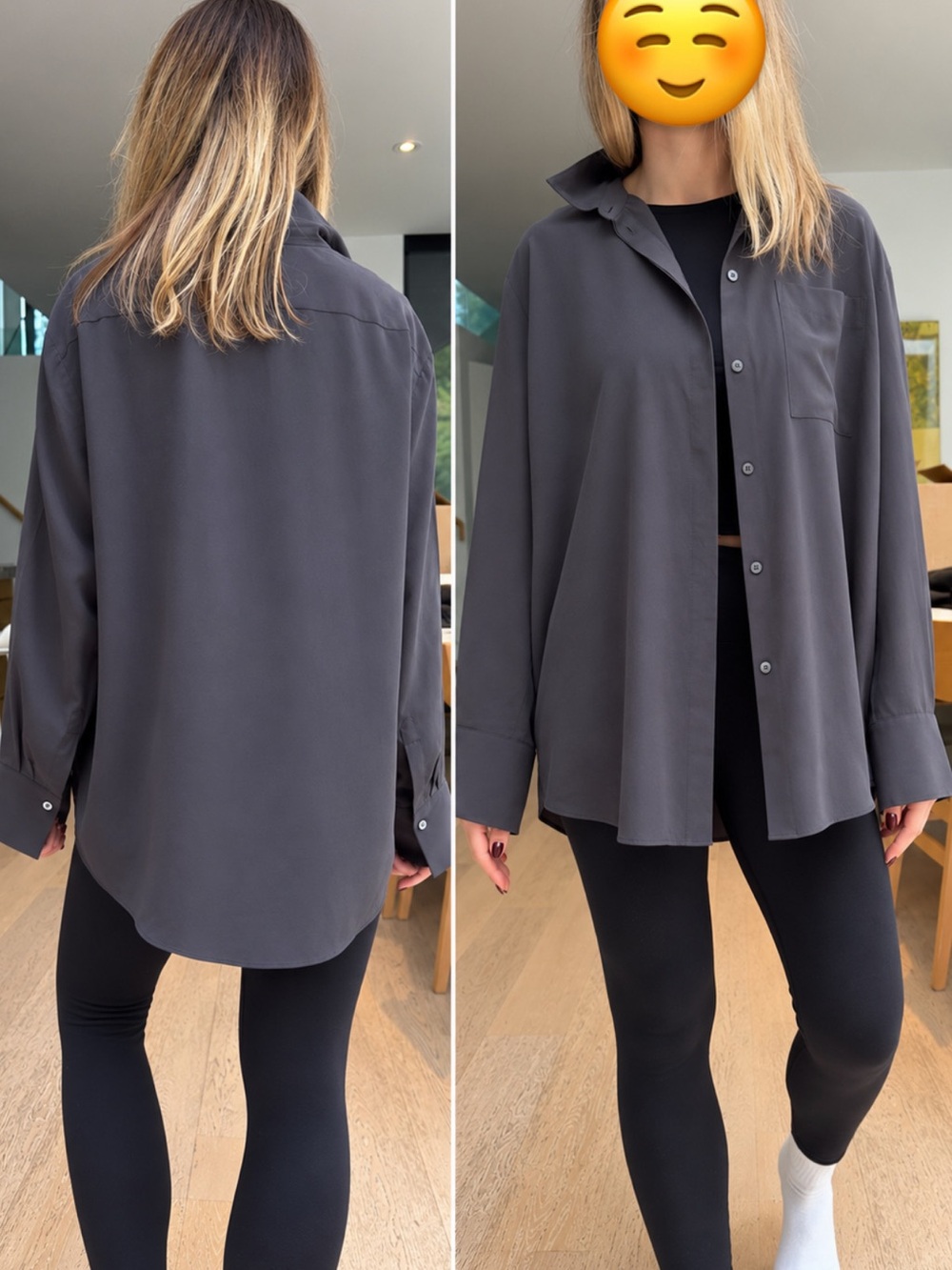 Acne Oversized Button-Down Shirt in Charcoal Gray